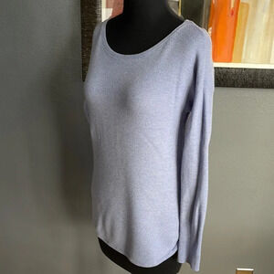 Banana Republic lt violet wide crewneck curved hi-low hem merino wool blend top
